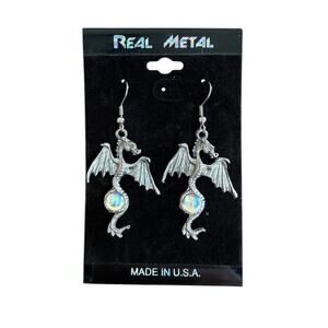 Y2K Vintage JPI 2000 Dragon Dangle Earrings Real Metal USA NWT NOS